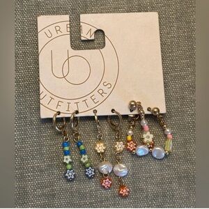 Urban Outfitters 3 Piece Earring Set Colorful Boho Flower Floral Cottagecore New